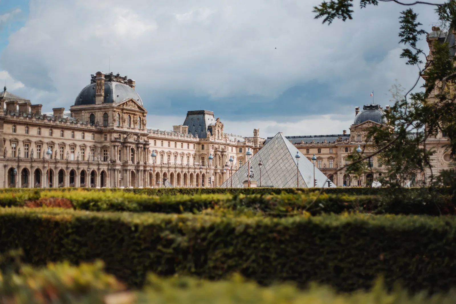 The Louvre palace and pyramid in Paris